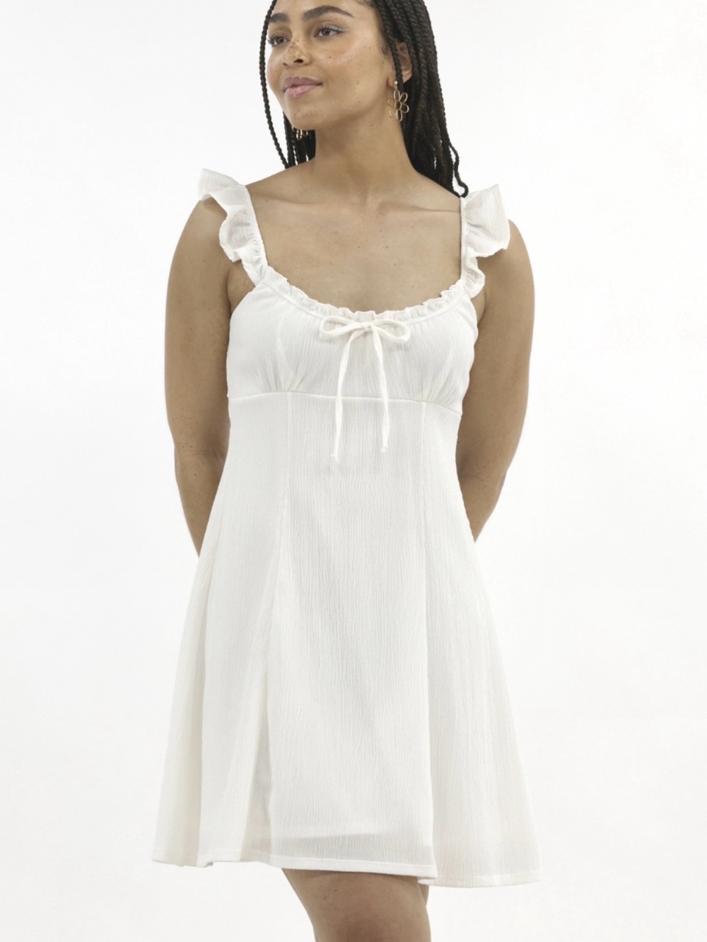No Boundaries White Ruffle Strap Tie-Front Chemise